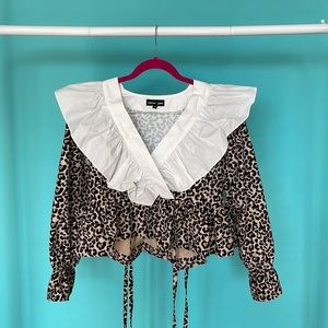 NWOT Sister Jane Leopard Ruffle Blouse (XS)
